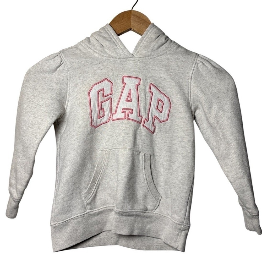 Baby Gap Girls Gray Pink Fleece Hoodie Pullover Sweatshirt Long Sleeve Size 5